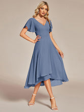 Elegant V-Neck Chiffon Ruffle High-low Bridesmaid Dress